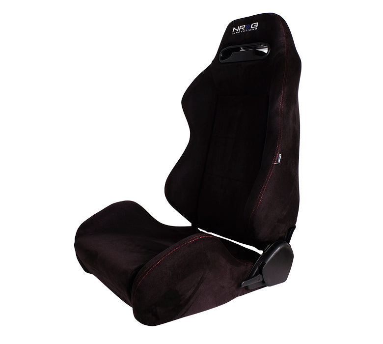 NRG Type Rスタイル リクライニングレーシングシート ブラックスエード／レッドステッチ 左右2脚セット RSC-220L/R